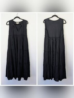 Nibi-Mtk Tiered Cotton Midi Dress Size L Elevated Basic Casual Flowy Boho